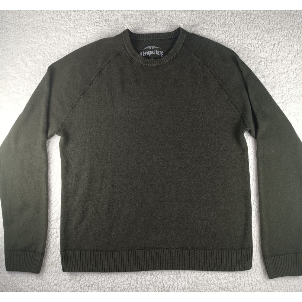 Vintage Aeropostale Men's XL Crew Neck Knit Sweater Arm Stripe Y2K Brown